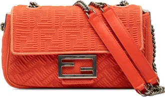 Fendi Pre-owned Fendi Zucca Embossed Technical Fabric Chain Midi Baguette Ladies PGOW094TQ7I1JX33