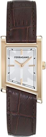 Ferragamo Asymetrique Leather Strap Watch, 24mm x 39mm in Ip Rose Gold at Nordstrom
