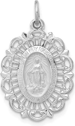 Diamond2Deal 14k Gold and Satin Solid Miraculous Medal Scalloped Edge Oval Pendant