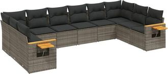 vidaXL Set De Sof&aacute;s De Jard&iacute;n 10 Pzas Con Cojines Rat&aacute;n Sint&eacute;tico Gris Vidaxl