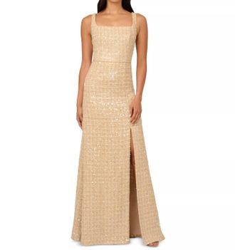 Adrianna Papell Sequin-Boucl&eacute; Square-Neck Gown - Petite In Cream