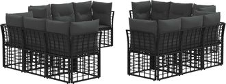 vidaXL Conjunto De Sof&aacute;s De Exterior Negro Poli&eacute;ster Vidaxl