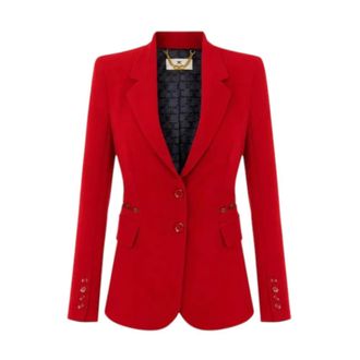 Elisabetta Franchi Blazer Slim met Logo Klemmen - Dames - Jassen - Rood - Maat: XL Leer