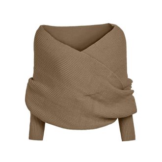 Generic Black Scarf for Women Knitted Sweater Scarf with Sleeves Soft Comfort Winter Warm Crochet Shawl Cape Fashion Elegant Off Shoulder Knit Jumpers Khaki