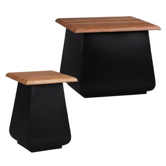 WOMO-DESIGN Mesa auxiliar 30x45x30 cm madera de acacia natural/negra y metal