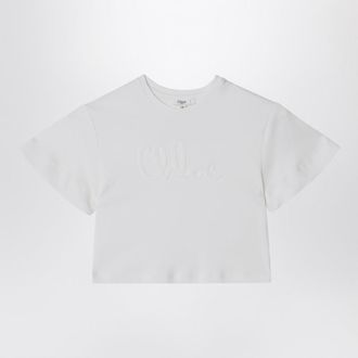 Chlo&eacute; White cropped T-shirt with logo embroidery