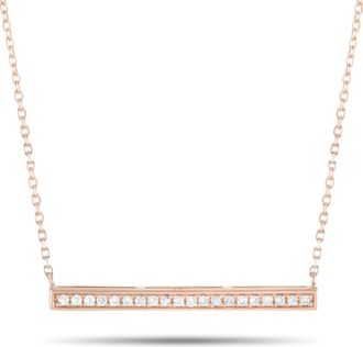 Luxury Bazaar 14K Rose Gold 0.10ct Diamond Bar Necklace