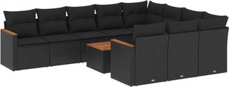 vidaXL Set De Sof&aacute;s De Jard&iacute;n 11 Pzas Y Cojines Rat&aacute;n Sint&eacute;tico Negro Vidaxl