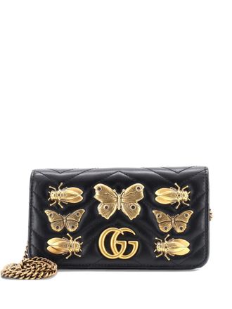 Gucci GG Marmont Chain Flap Bag Embellished Matelasse Leather Mini crossbody bag - Zwart