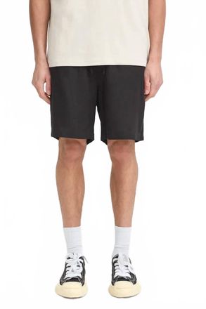 Solid Mens Allan Elas Linen Drawstring Shorts In Black