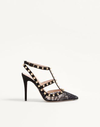 Valentino Garavani D&eacute;collet&eacute; Rockstud In Pizzo Con Cinturini 100Mm Donna NERO 34.5