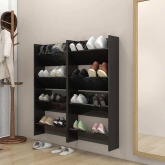 vidaXL vidaXL Scarpiere a Muro 4pz Nero Lucido 60x18x60cm Legno Multistrato