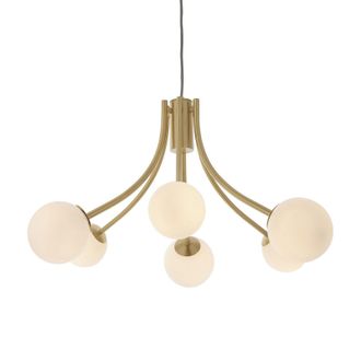 Loops Ceiling Pendant Light Satin Brass Plate & Opal Glass 6 x 3W LED G9 in Clear