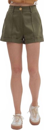 Entro Nellie High-Waist Rolled Cuff Shorts In Green