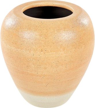 Beliani Jarr&oacute;n De Terracota Naranja Beige 34 Cm Hecho Pintado A Mano Vintage Skione