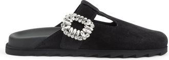 Roger Vivier Black Slidy Viv Suede Leather Mules-Donna