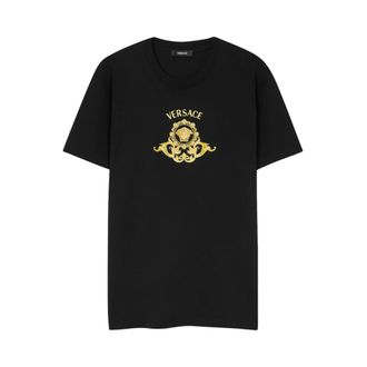 Versace T-Shirts, male, Black, S, Printed Cotton-Jersey Slim T-Shirt