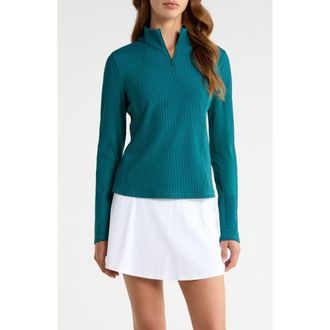 G/Fore Two-Tone Rib Quarter Zip Performance Top in Marine Teal at Nordstrom, Size X-Large