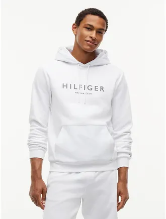 Tommy Hilfiger Mens Marina Club Logo Mixed-Media Hoodie - White - XXL