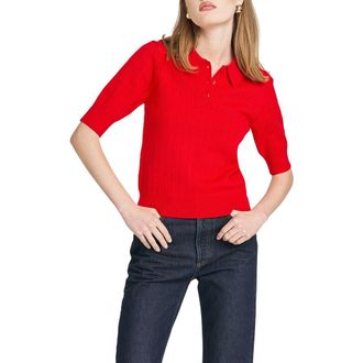 Wayf Taylor Short Sleeve Pointelle Polo Sweater in Red at Nordstrom Rack, Size Large
