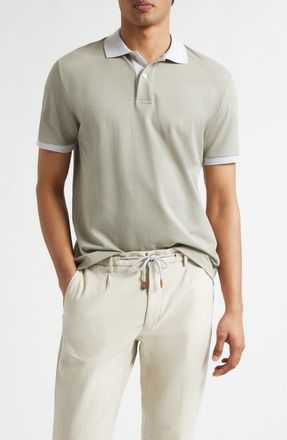 Eleventy Contrast Trim Cotton Piqu&eacute; Polo in Sage/Light Gray at Nordstrom, Size Xxx-Large