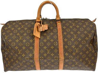 Louis Vuitton Keepall Bag Monogram Canvas Brown Canvas,Leather Handbag (Pre-Owned)