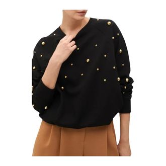 Lola Casademunt Sweatshirts, female, Black, S, Round Neck Sweatshirt with Round Studs