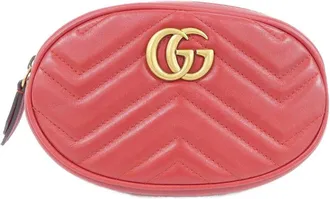Gucci Gg Marmont Red Color Leather Fanny Pack (Pre-Owned)