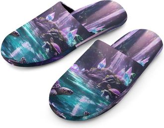 Generic Fantasy Turtles Mens Cotton Slippers Memory Foam Comfort House Shoes Winter Indoor Slipper for Hotel Casa Spa