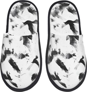 Generic Monochrome Flying Crows Women Men Slippers Soft House Slippers Slip On Sliders For Indoor Outdoor Bedroom M