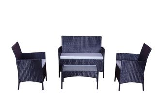 Concept Usine Conjunto de jard&iacute;n de 4 plazas de resina trenzada negro/blanco