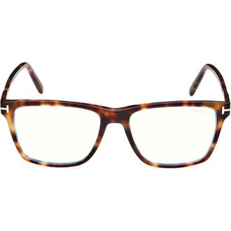 Tom Ford 56mm Square Blue Light Blocking Glasses in Brown Havana at Nordstrom
