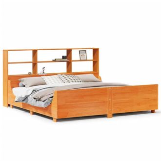 Berkfield Home Bookcase Bed Frame Wax Brown 180x200 cm Super King Solid Wood