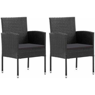 vidaXL Garden Chairs with Black Cushions 2 pcs Black Poly Rattan vidaXL