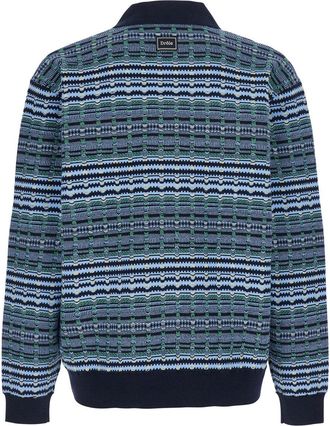 Dr&ocirc;le de Monsieur Mens Sweater With Polo Collar, Blue Wool Blend Top