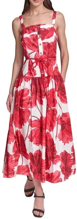 Karl Lagerfeld Floral Print Sleeveless Dress in Tomato Multi at Nordstrom, Size 12