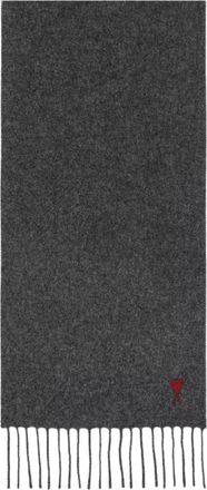 Ami Dark Grey Ami De Coeur Fringed Wool Scarf
