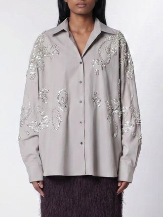 Dries Van Noten Camicia in popeline di cotone con strass ricamati