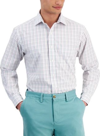 Club Room Letto Dress Shirt Mens White Multi Plaid Regular Fit FTS284