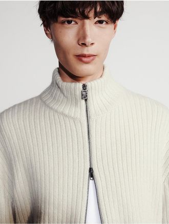 Calvin Klein Mens Rib Zip Sweater - White - 2XL