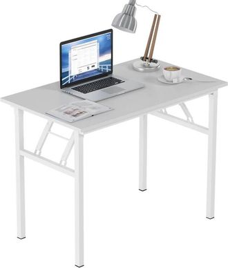 Soges Soges Escritorio Plegable,100 X 60 X 75 Cm, Escritorio Compacto Para Ordenador, Mobiliario De Oficina, Escritorio Para Pc, Mesa De Trabajo,blanco