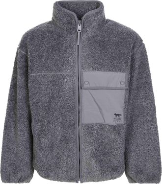 Maison Kitsun&eacute; Grey Textured High-Collar Fleece Jacket