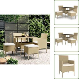 vidaXL Poggiapiedi - vidaXL Set da Pranzo per Giardino 5 pz in Polyrattan Beige - Rattan