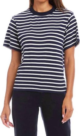 Karen Kane Stripe Short Sleeve Top In Navy With White
