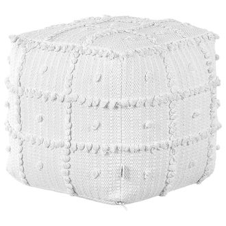 Beliani Puf De Algod&oacute;n Blanco 40 X 40 Cm Otomana Patr&oacute;n Geom&eacute;trico Relleno Eps Harnai