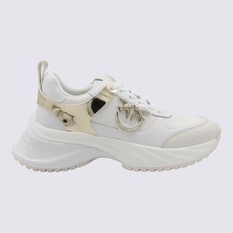 Pinko White And Gold Leather Ariel Sneakers