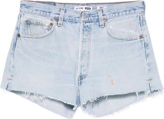 Re/Done Shorts denim con bordi sfrangiati - Blu