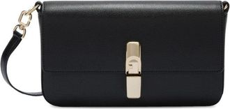 Furla Foldover Black Shoulder Bag With Gold Hardware