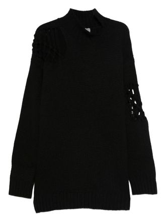 Yohji Yamamoto Trui met hoge hals en roospatch - Zwart