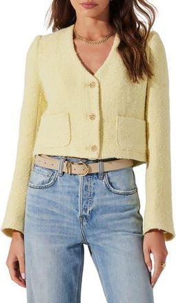 ASTR the Label Marleigh Crop Tweed Jacket in Lemon at Nordstrom Rack, Size Large